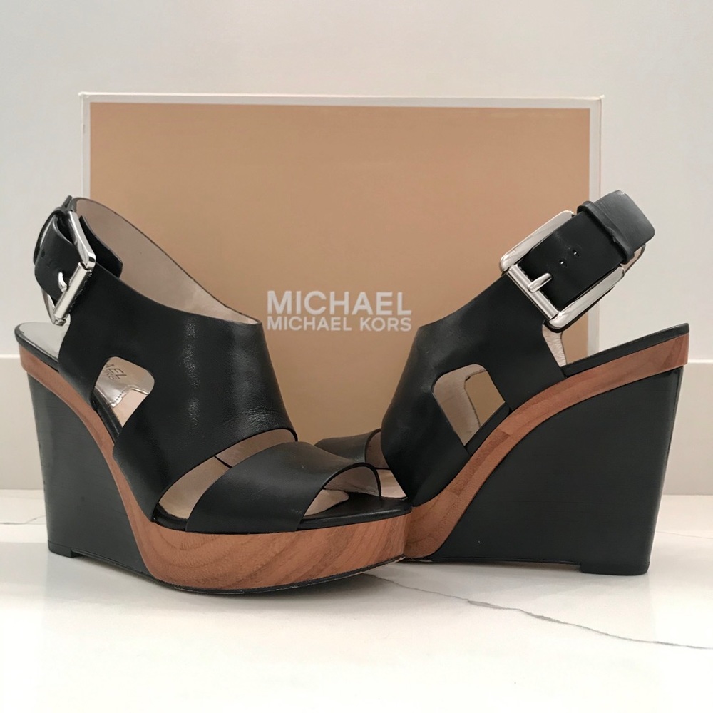 Michael Kors Carla Platform Wedge, Black Leather